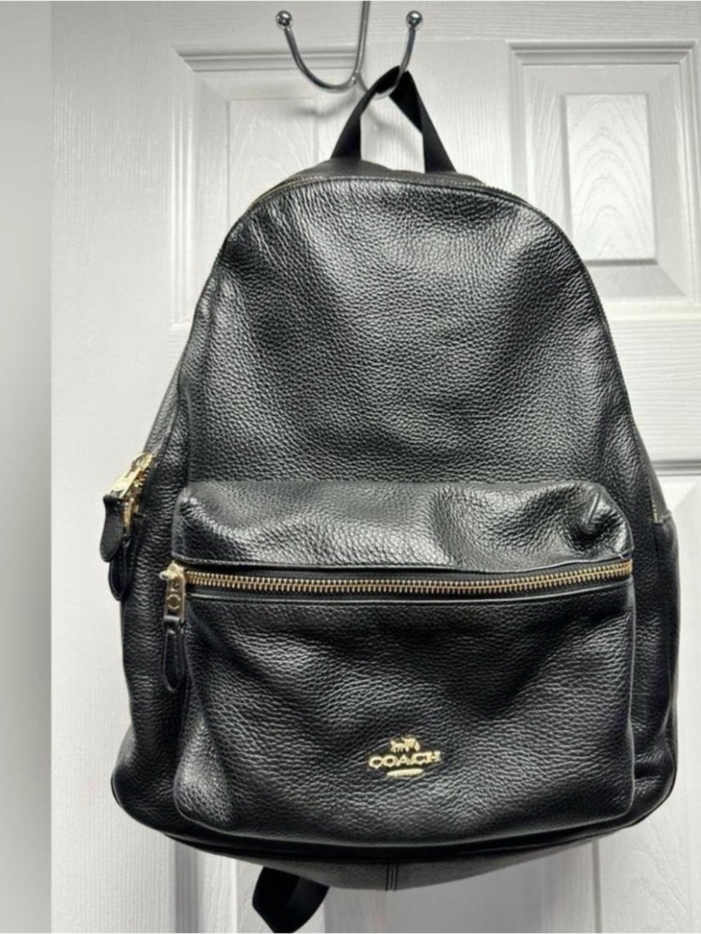 Coach Black Pebbled Leather Backpack with Gold Hardware